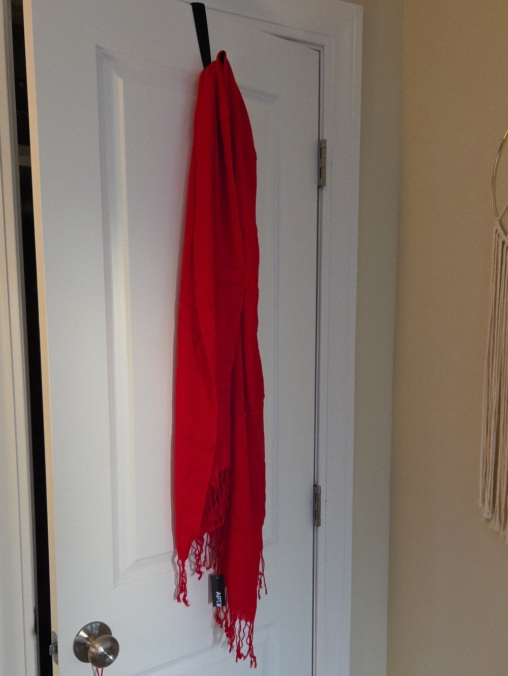 Vibrant Red Fringed Scarf
